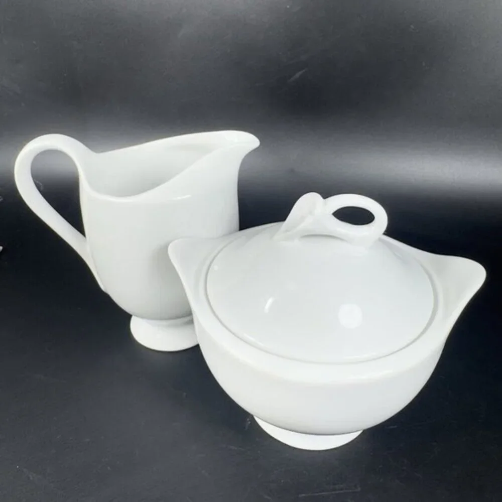 Mikasa Classic Flair White Porcelain Sugar Bowl Creamer Set Fine China Japan VTG